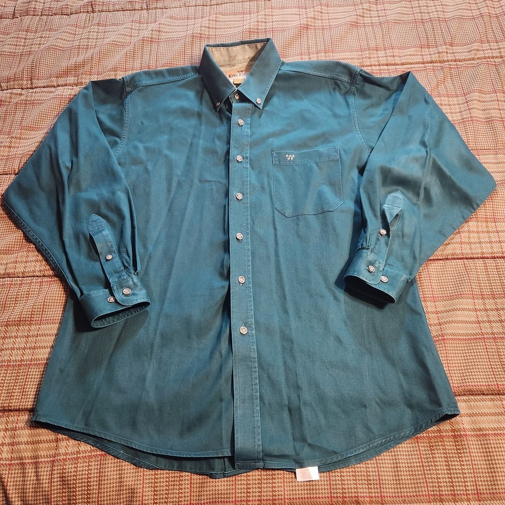 King Ranch Shirt Mens Large Button Down Hunter Green Western Cowboy Long Sleeve